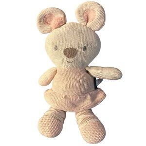 Living Textiles Baby Tammie Mouse Pink Rattle Plush Animal Crochet Knit Toy 15”